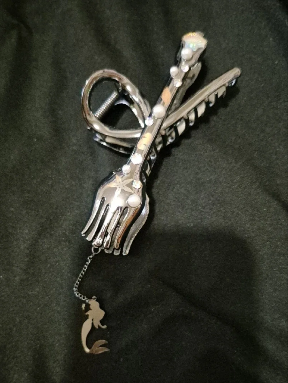 Silver Metal Hair Claw Clip with Ariel Charm - Women Hair Clip